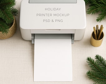 Christmas Printer Mockup: Minimalist Stationery Design (PSD)