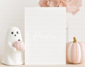Pinkes Halloween Kartenmockup mit Video, Bearbeiten in Canva - Sofort Download