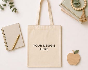 Canvas Tote Bag Mockup, Teacher Bag Mockup, Neutral Lifestyle Hanging Mockup