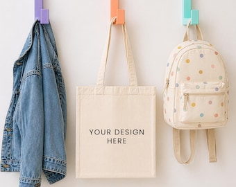 Canvas Tote Bag Mockup, Neutral Lifestyle Hanging Mockup