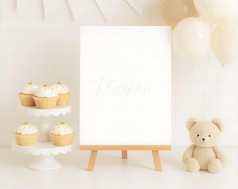 Bear Baby Shower Welcome Sign Mockup Template, Digital Download
