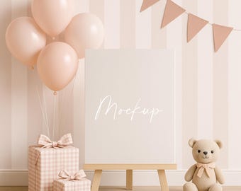Boho Bär Baby Shower Willkommen Schild Mockup (18x24" PSD & PNG Digital Download