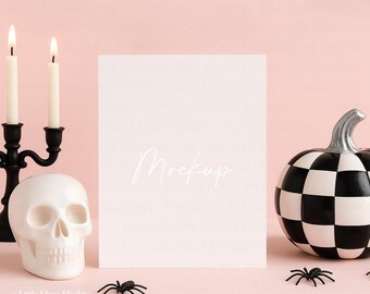 Black and Pink Halloween Card Mockup, digital download