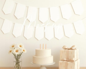 Boho Birthday Banner Mockup: Striped Design (PSD/PNG)