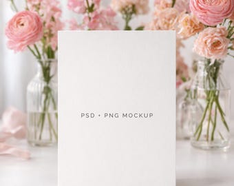 Floral Card Mockup: Blank A4 Invitation Template (PSD & PNG)