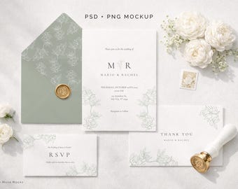Wedding Invitation Suite Mockup: Blank Wedding Stationary (PSD & PNG)
