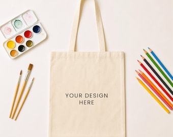 Canvas Artist Tote Bag Mockup, Teacher Bag Mockup, Art Styled Bag Mockup