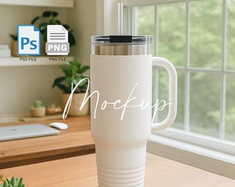 40oz White Travel Mug Mockup Template: Editable Printful Tumbler Mockup (Digital Download)