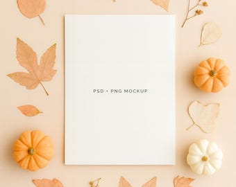 Boho Fall Card Mockup: 5x7 Invitation Template (PSD & PNG Digital Download
