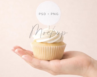 Minimalistischer Cupcake Topper Mockup Vorlage: Leere runde Topper (Digitaler Download .PSD & .PNG Dateien)
