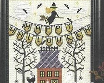 Bannière des fêtes d'Halloween par petite fille au point de croix modèle/grille de point de croix compté