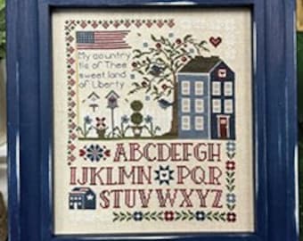 Patrón/gráfico de punto de cruz contado "American Sampler" de Primrose Cottage