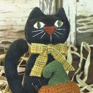 Pumpkin Kitty 6&quot; Pin Keep PATTERN to sew (not a finished product) by Cottonwood Creations
