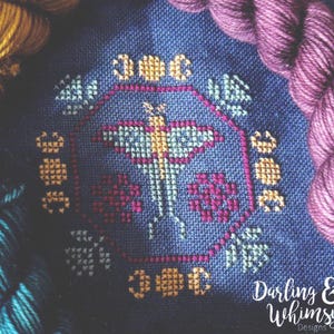 Quirky Quaker - Lunar Moth - by Darling and Whimsy Designs Counted Cross Stitch Pattern/Chart