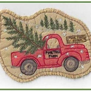 Vintage Christmas Santas Truck #22 Tea Dye by Chickadee Hollow Designs Counted Hand Embroiddery