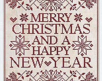 25% OFF Merry Christmas and a Happy New Year by Modern Folk Embroidery Counted Cross Stitch Pattern/Chart