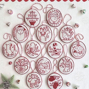 Jolly & Bright Redwork Ornaments van Kathy Schmitz Handwerkpatroon