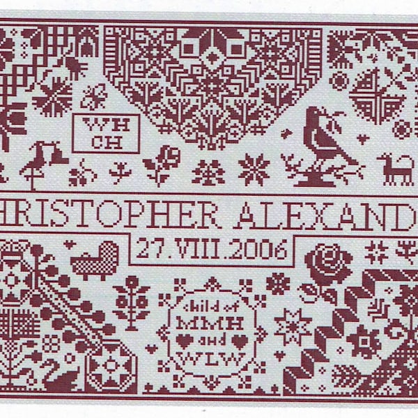 Bienvenue (Welcome Baby Sampler) by Long Dog Samplers Counted Cross Stitch Pattern/Chart