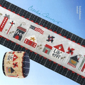 Patriottische Tiny Town by Heart in hand geteld kruissteekpatroon/-kaart