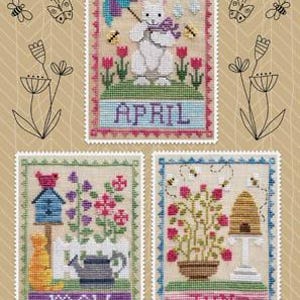 Maandelijkse trio's: april, mei, juni door wassende maan getelde kruissteekpatroon/-kaart