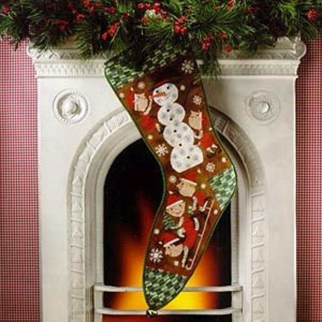 Birds of a Father  “Watch Out Stocking” Snow Day Christmas Stocking by Birds of a Feather Counted Cross