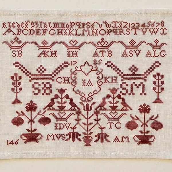Antje Meester 1785 - An Amsterdam Orphanage Sampler by Modern Folk Embroidery Counted Cross Stitch Pattern/Chart