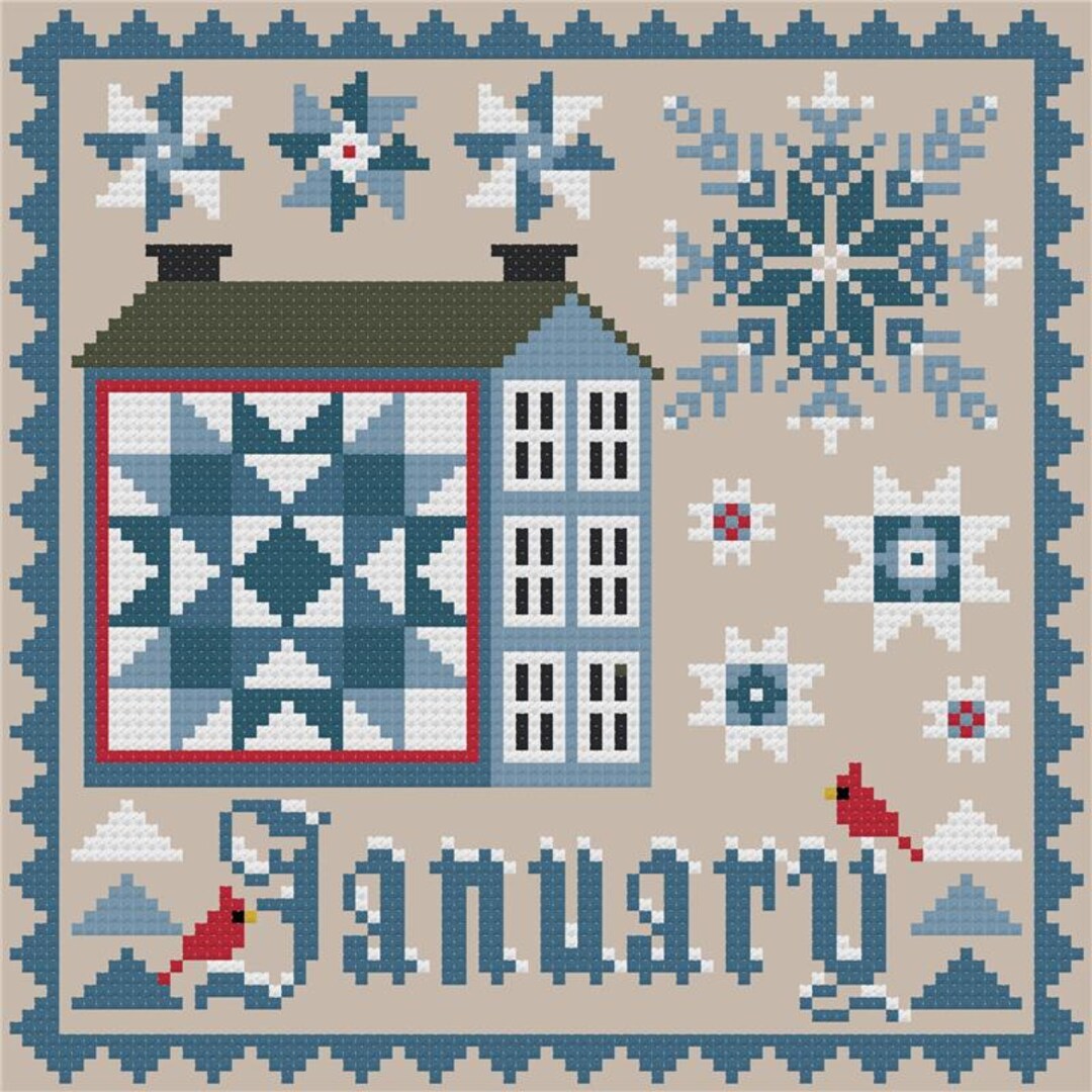 January Patchwork January Patchwork Saltbox by Woolly Ewe Counted Cross Stitch Chart ...