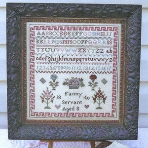 Fanny Servante - 8 ans, 1840 Reproduction Sampler by 1897 Schoolhouse Samplers motif/grille de point de croix compté