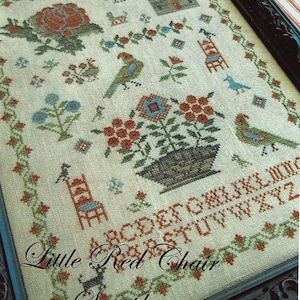 Little Red Chair Sampler von Scarlett House Kreuzstichmuster / Kreuzstichvorlage