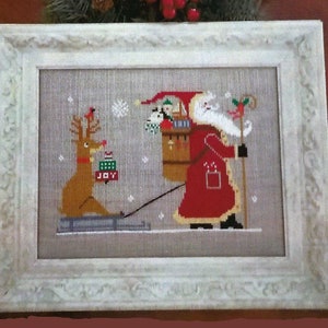 Rudolph and Santa by Twin Peak Primitives Counted Cross Stitch Pattern/Chart