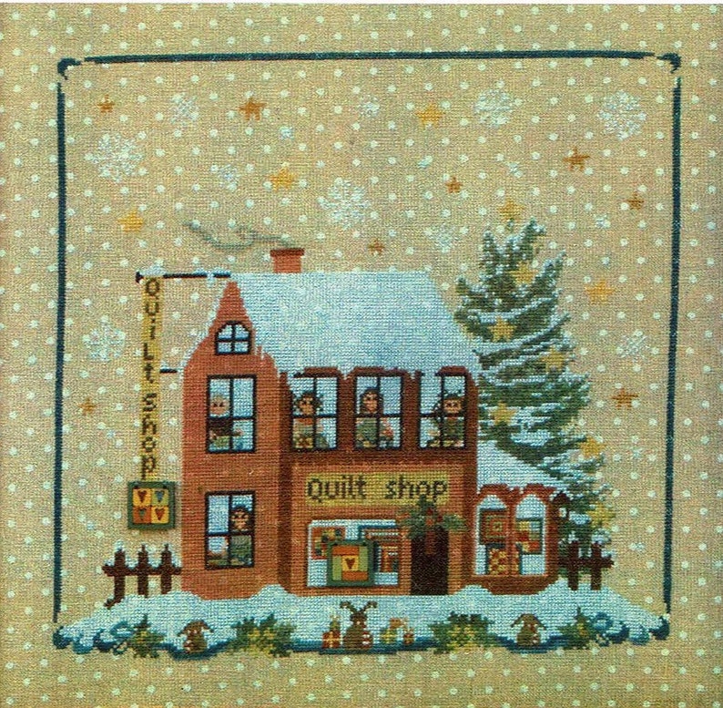 Quilt Shop includes 2 buttons by Sara Counted Cross Stitch PatternChart Christmas Avenue