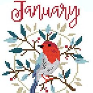 Gedenkwaardige maanden januari (ROOD) van Anabella's getelde kruissteekpatroon/kaart