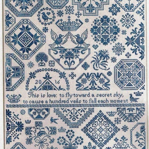 A Secret Sky Quaker Sampler by Modern Folk Embroidery Counted Cross Stitch Pattern/Chart