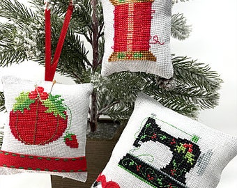 Stitcher's Ornaments by Tiny Modernist Counted Cross Stitch Pattern/Chart