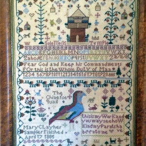Mary Clay 1805 Reproduction Sampler by Merry Wind Farm Counted Cross Stitch Pattern/Chart