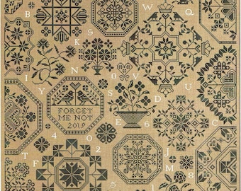 Forget Me Not, A Quaker Sampler by Modern Folk broderie motif/grille de point de croix compté