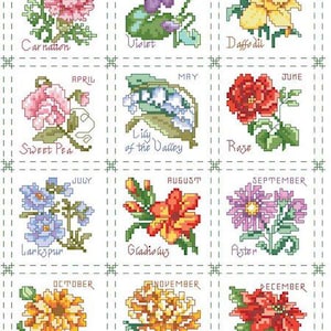 Sampler bloemen van de maand van Kooler Klassieke kaarten geteld kruissteekpatroon/-tabel