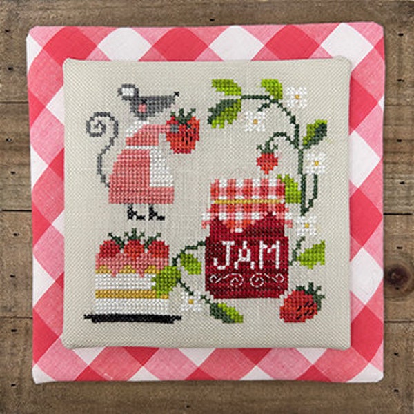 Mouse's Strawberry Jam by Tiny Modernist Counted Cross Stitch Pattern/Chart