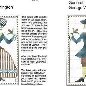 Ledy Martha & General George Washington by Homespun Samplar Counted Cross Stitch Pattern/Chart