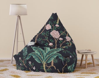 Nature's Serenade Bean Bag Chair Cover | Floral and Bird Pattern Design | Modern Home Decor