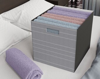 Slade Stripe on Grey Linen Felt Storage Box | Contrast Elegance | Home Storage | Storage Box for Living Room | Household Storage.