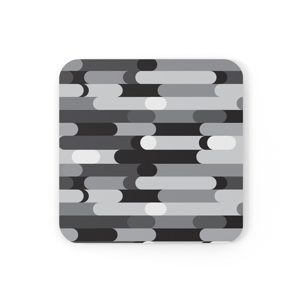 Greyscale Abstract Line Pattern Corkwood Coaster Set | Greyscale Abstract Line Pattern | Glossy Coasters | Coaster Design | Gift Coaster.