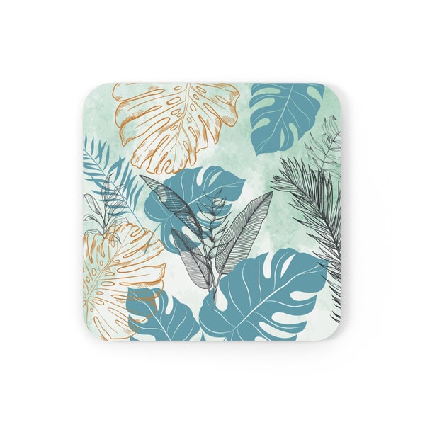 Tropical Leaves Pattern | Corkwood Coaster Set | A Slice of Paradise in Design | Glossy Coasters | Coaster Design | Gift Coaster.