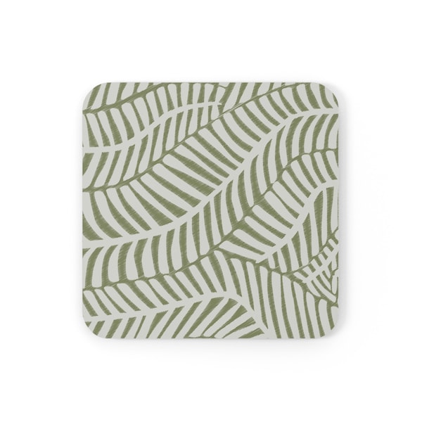 Nature-Inspired Design Corkwood Coaster Set | Stylized Leaves Seamless Pattern | Glossy Coasters | Coaster Design | Gift Coaster.