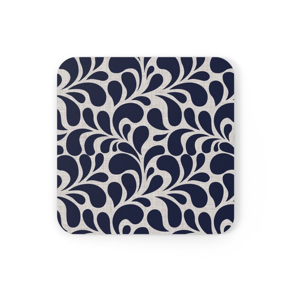 Seamless Abstract Pattern Corkwood Coaster Set | Elegant Drop-Shaped Leaves | Glossy Coasters | Coaster Design | Gift Coaster.