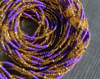 white Waist Beads,Hip Ornament, lily Waist Beads Triple Group Waist Beads purple