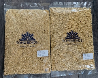 Toho Beads- Perma-Finish, Gold Glass beads non-fade  (Toho PF557) Sizes 8/0 & 11/0 1 pound