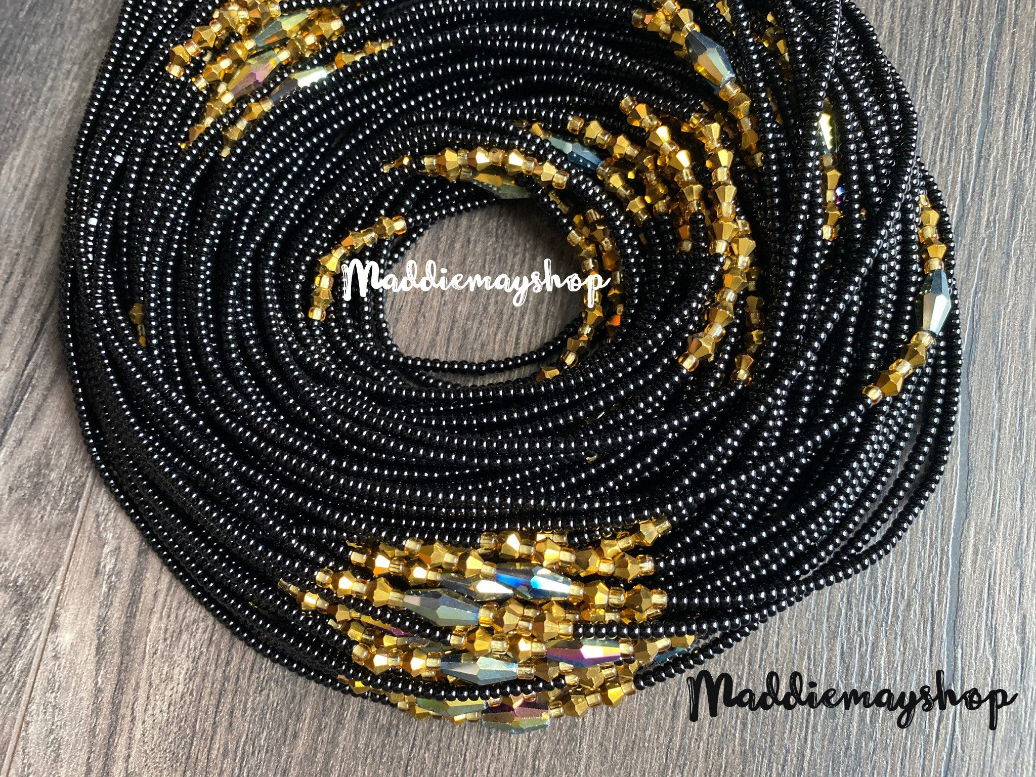 Waist Beads Wholesale, Black and Gold Waist Beads