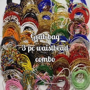 Waist Bead Set, Combo, Beaded Body Jewelry, Handmade waist Accessory, Gift for her, African Waist Bead, Belly Beads, Tie On  45-50- 3 Pieces
