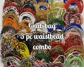 Waist Bead Set, Combo, Beaded Body Jewelry, Handmade waist Accessory, Gift for her, African Waist Bead, Belly Beads, Tie On  45-50- 3 Pieces